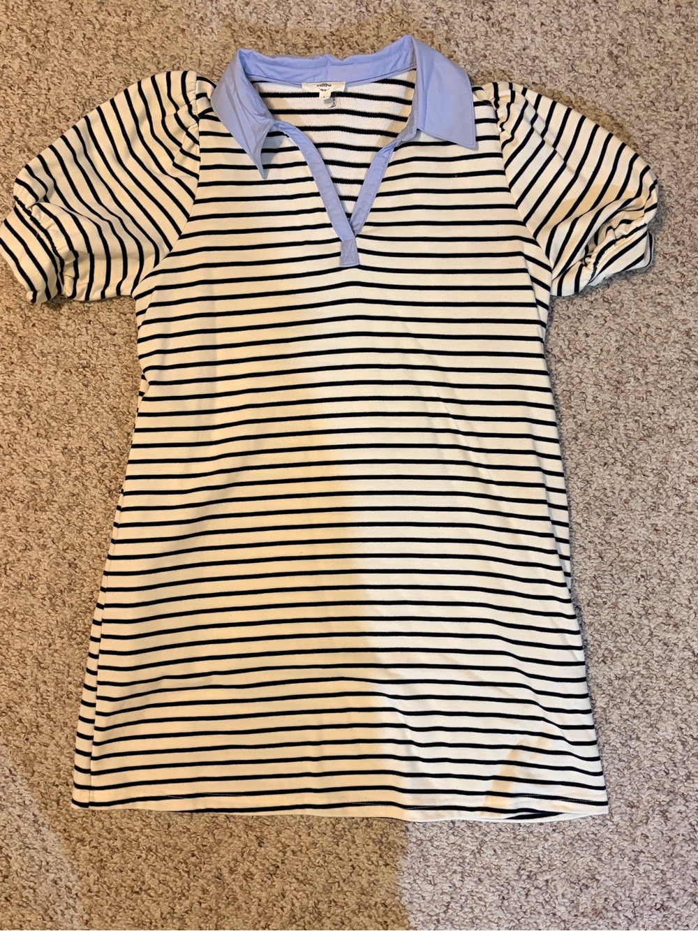 entro Black & White Striped Mini Dress with Light Blue Collar